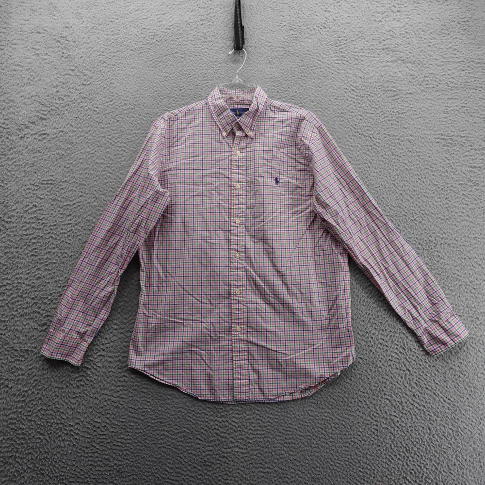 Ralph Lauren Classic Fit Dress Shirt Large Pink Green Check Men Long Sleeve